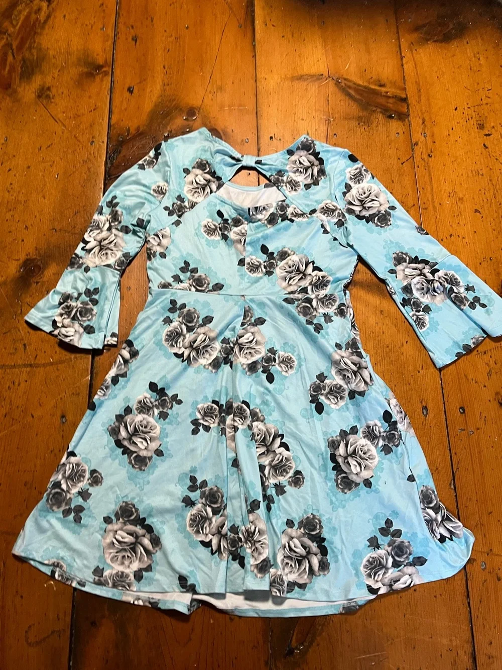 JUSTICE 14 16 XL Sky blue pastel black white floral dress